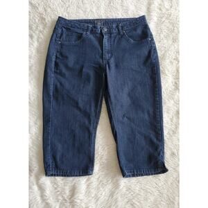 Riders by Lee Mid Rise Capri Women's size 14 Dark Wash Blue Denim Jeans 36x18